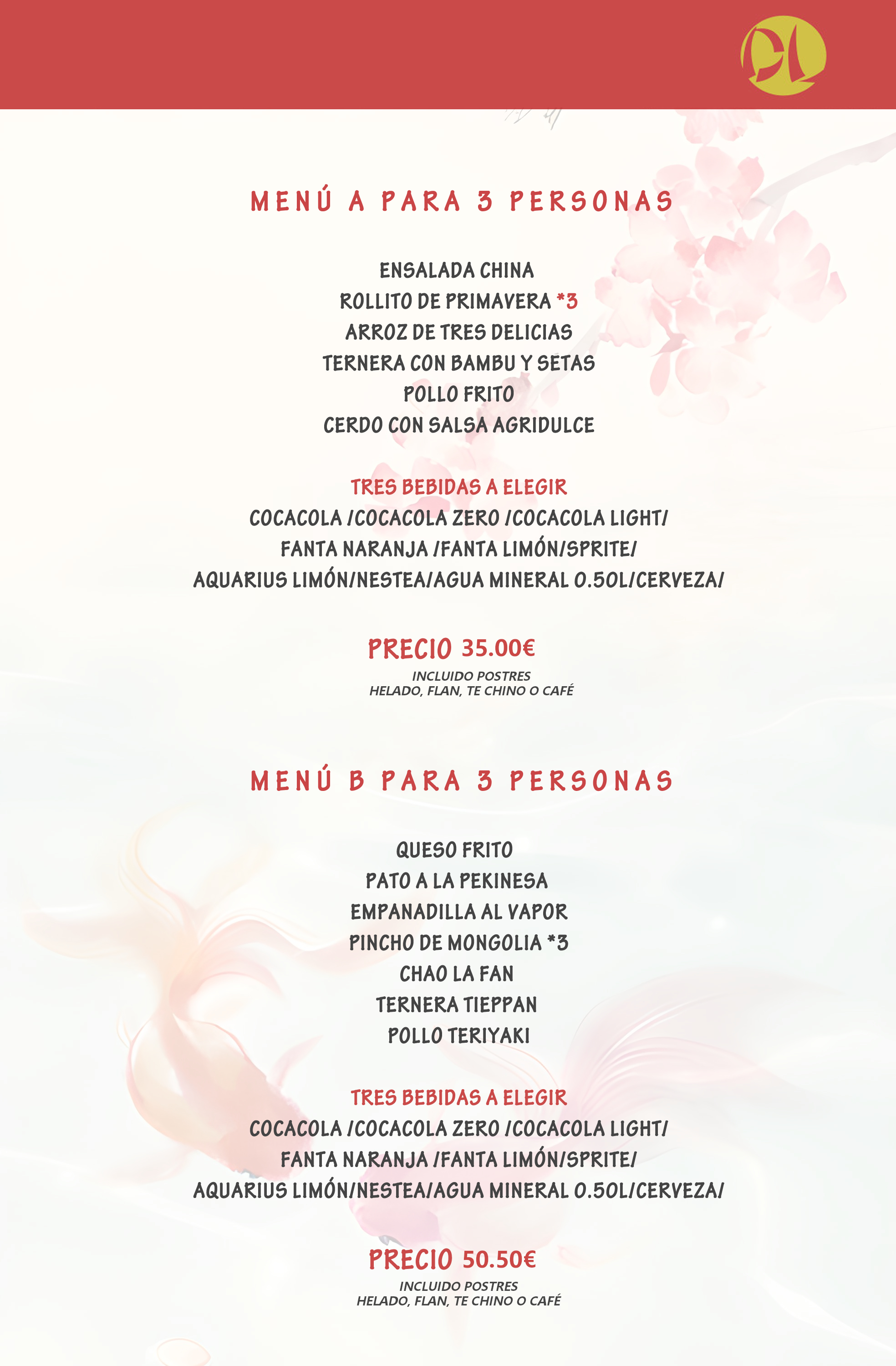 Menu para tres